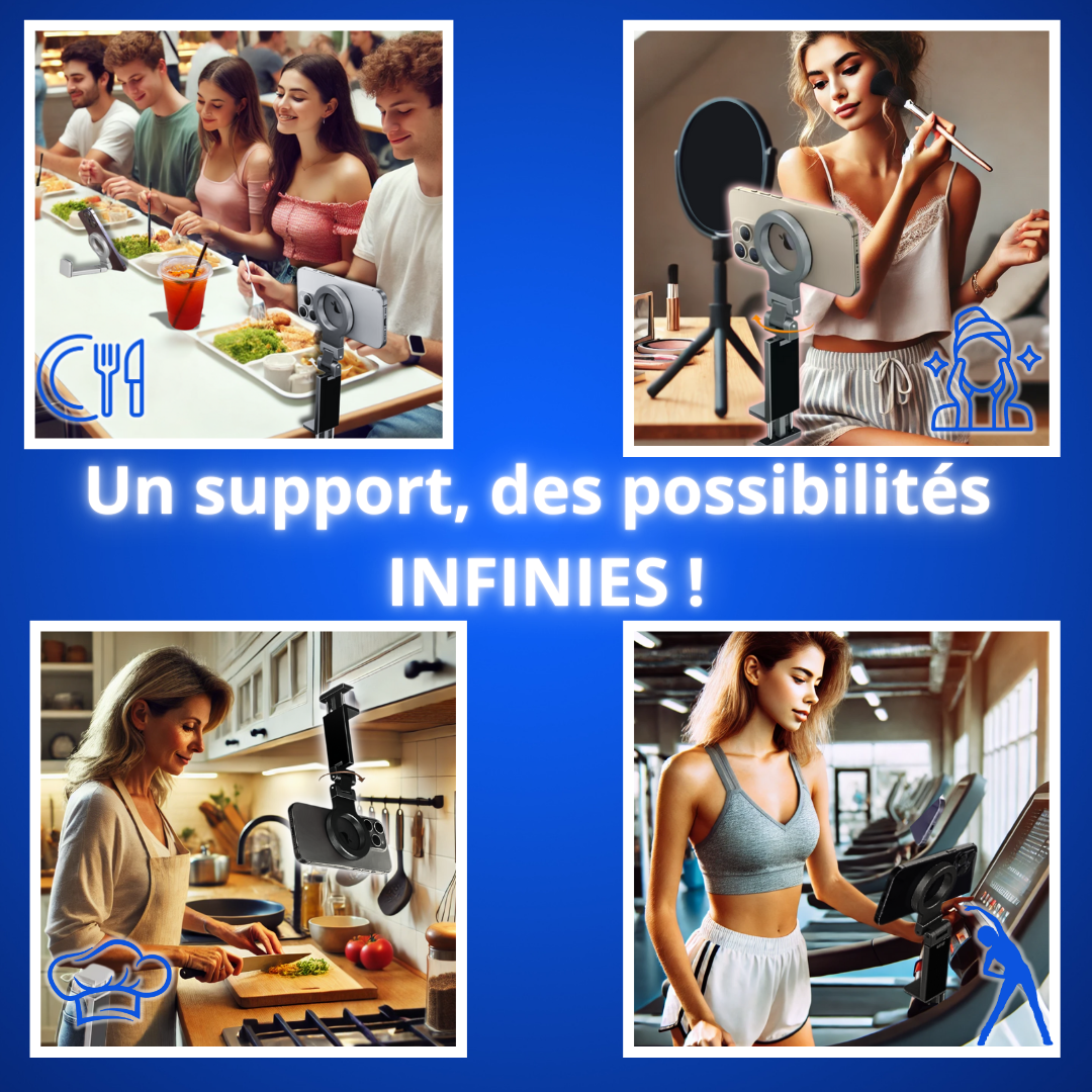 Support Téléphone Polyvalent en Aluminium – Fixation Bureau, Voiture et Écran PC Compatible Magsafe iphone samsung