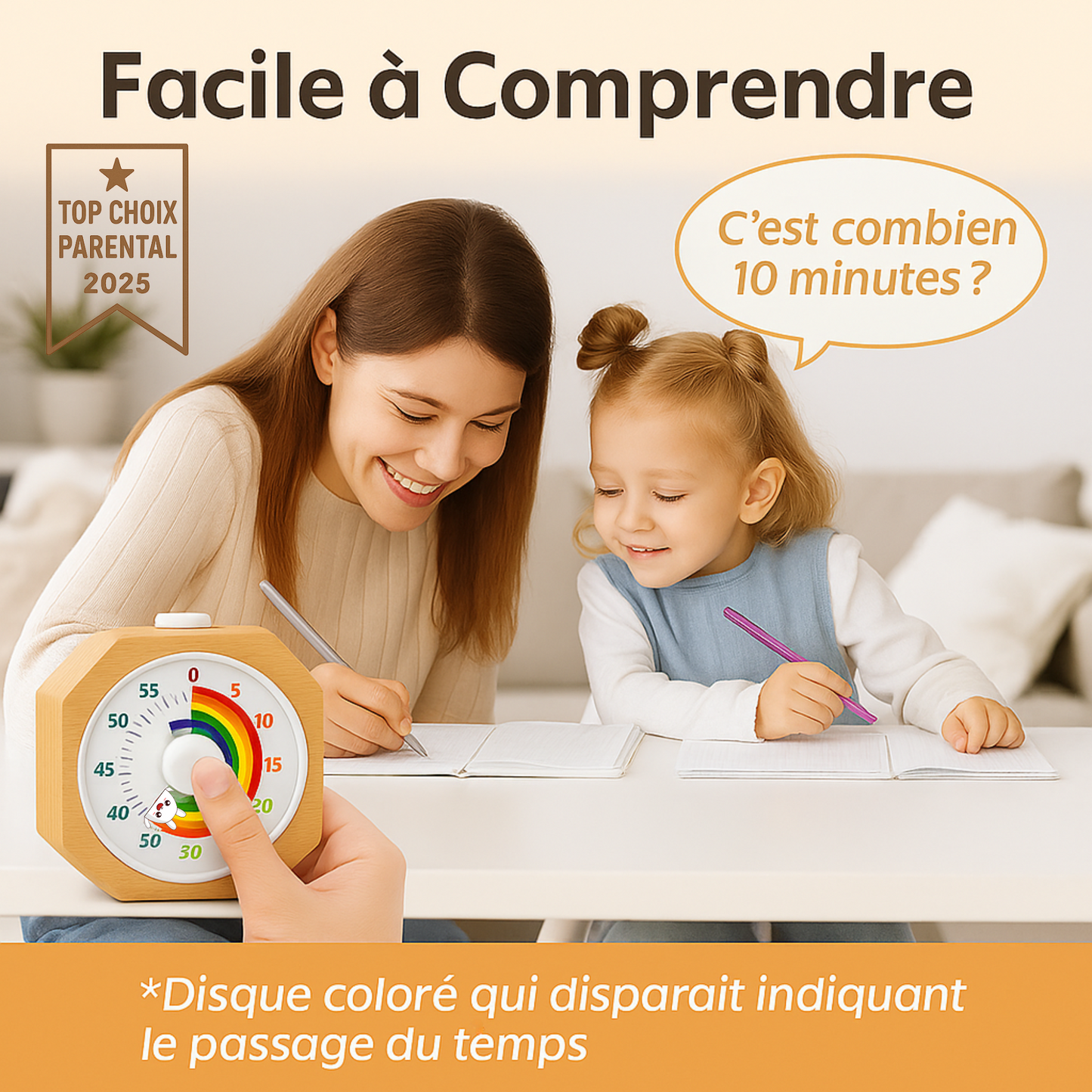 EtikaChange Minuteur Visuel Enfant Bois Écologique Rechargeable Timer Montessori Silencieux avec Lumière Douce Ajustable - Gestion du Temps TDAH, Cuisine, Devoirs, Maison - Idéal 3 Ans+
