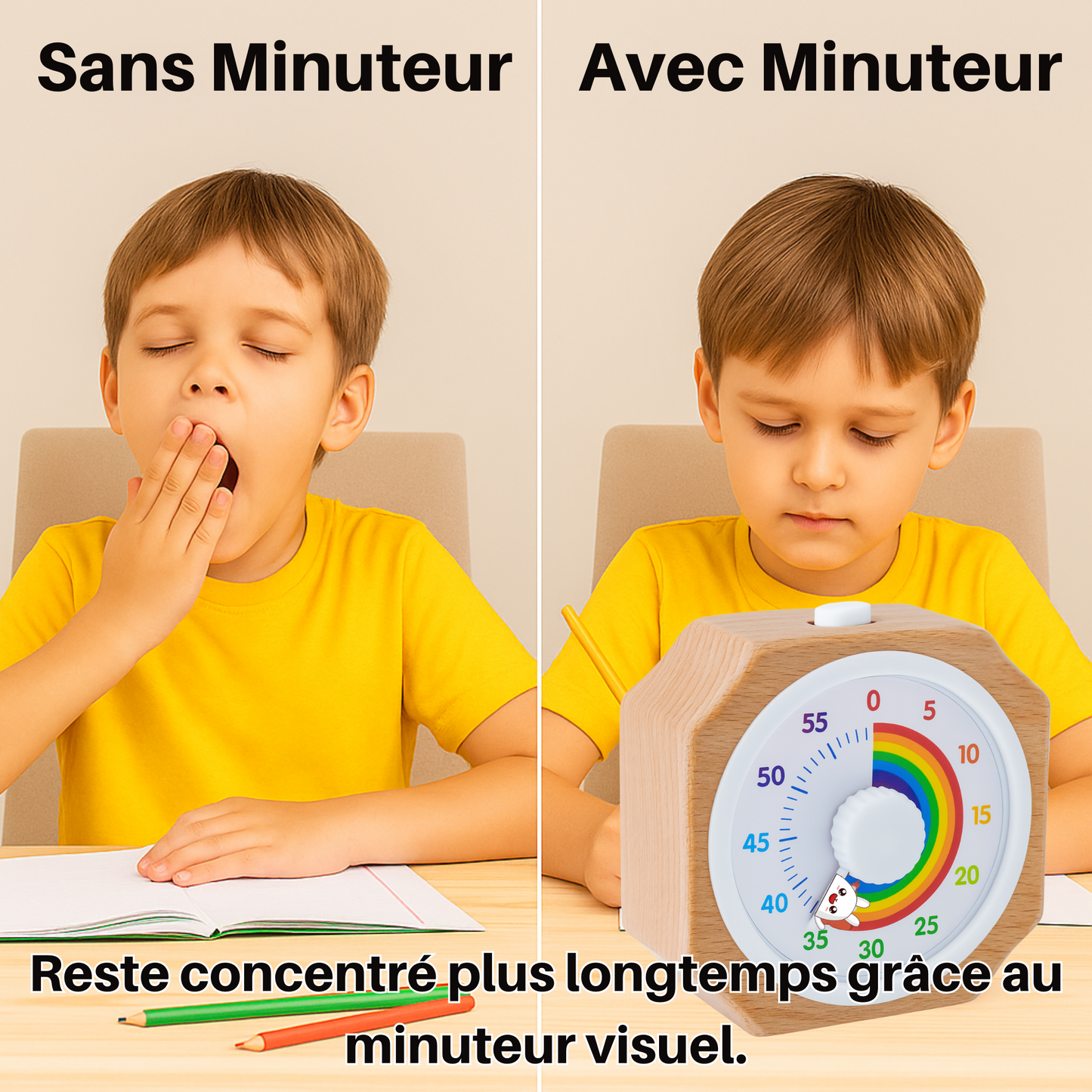 EtikaChange Minuteur Visuel Enfant Bois Écologique Rechargeable Timer Montessori Silencieux avec Lumière Douce Ajustable - Gestion du Temps TDAH, Cuisine, Devoirs, Maison - Idéal 3 Ans+