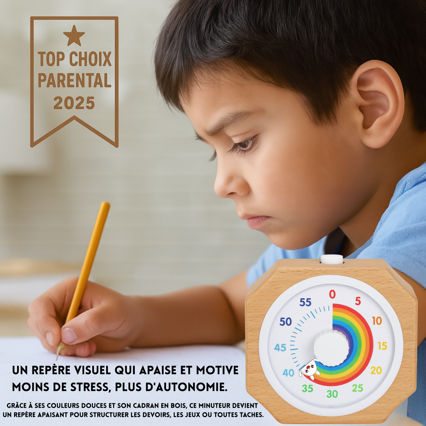 EtikaChange Minuteur Visuel Enfant Bois Écologique Rechargeable Timer Montessori Silencieux avec Lumière Douce Ajustable - Gestion du Temps TDAH, Cuisine, Devoirs, Maison - Idéal 3 Ans+