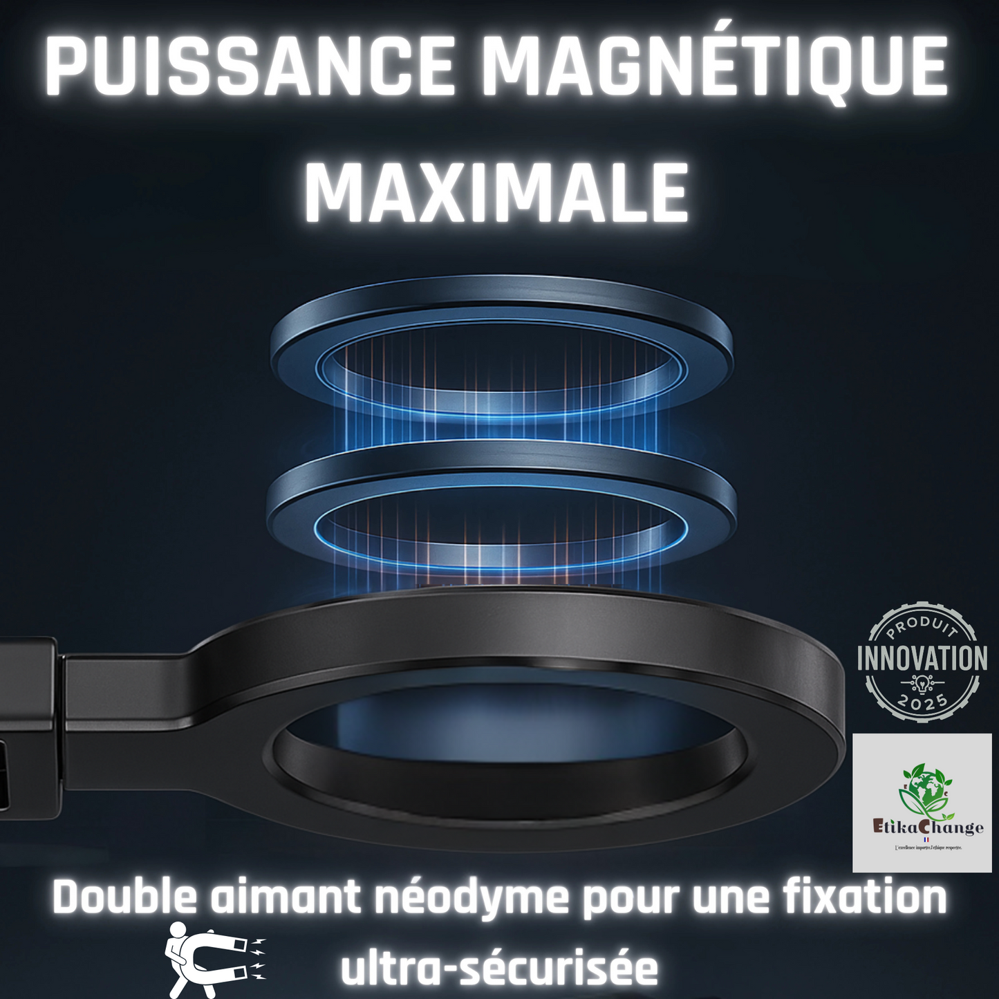 Support Téléphone Polyvalent en Aluminium – Fixation Bureau, Voiture et Écran PC Compatible Magsafe iphone samsung